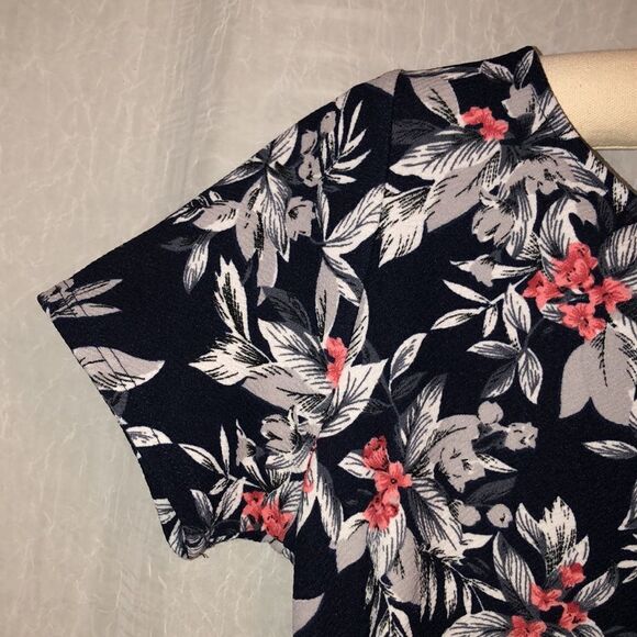 PinkBlush M Navy White Gray Coral Floral Short Sleeve Maternity Midi Dress - Picture 5 of 10